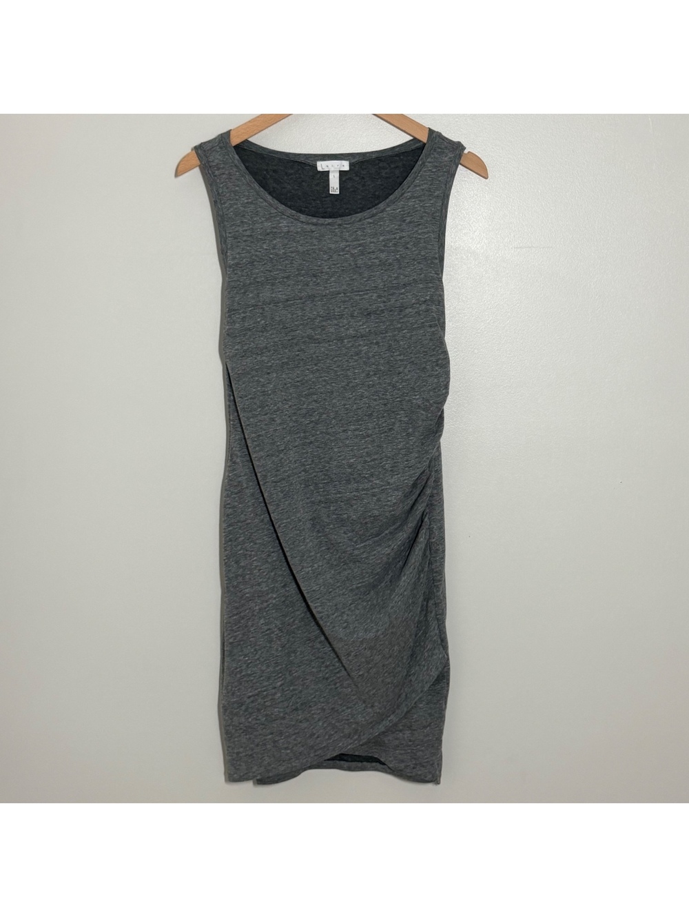 Leith Gray Sleeveless Faux Wrap Bodycon Midi Dress Ruched Large L